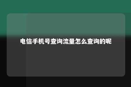 电信手机号查询流量怎么查询的呢 