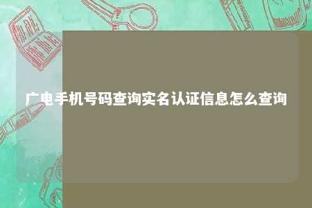 广电手机号码查询实名认证信息怎么查询 