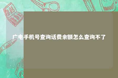 广电手机号查询话费余额怎么查询不了 