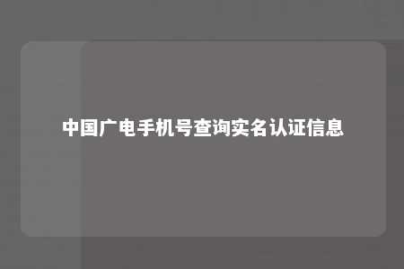 中国广电手机号查询实名认证信息 