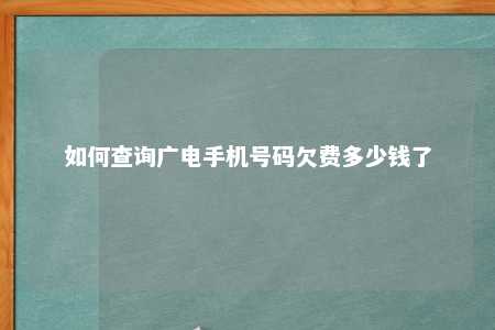 如何查询广电手机号码欠费多少钱了 