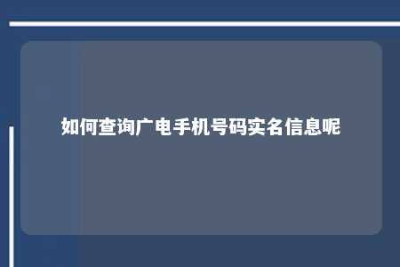 如何查询广电手机号码实名信息呢 