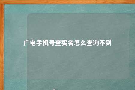 广电手机号查实名怎么查询不到 